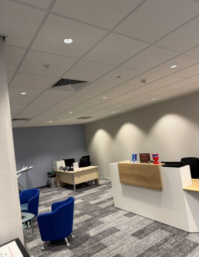 Commercial office fit-out with suspended ceiling and partitions