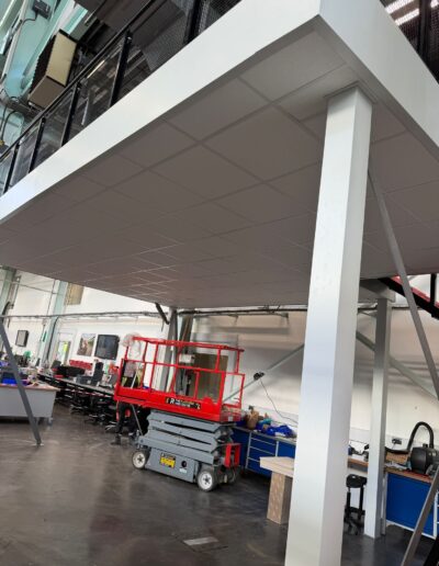 Suspended ceiling fitted beneath a newly installed mezzanine floor